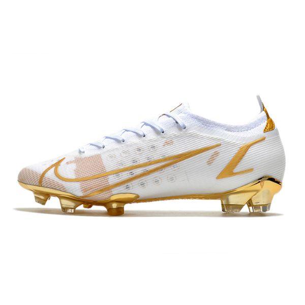 Chuteira Campo Nike Mercurial Vapor 14 Elite FG Branca e Dourada + MEIA DE BRINDE 🎁