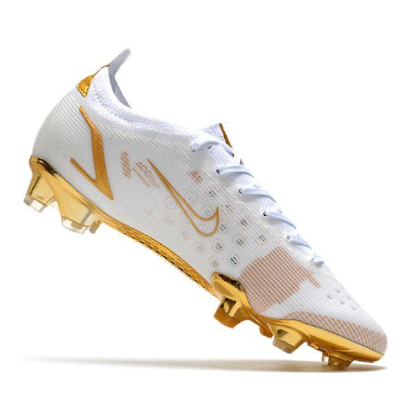 Chuteira Campo Nike Mercurial Vapor 14 Elite FG Branca e Dourada + MEIA DE BRINDE 🎁