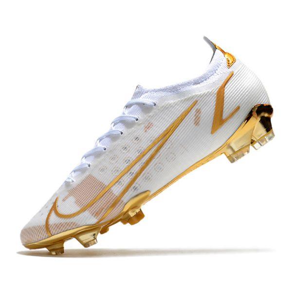 Chuteira Campo Nike Mercurial Vapor 14 Elite FG Branca e Dourada + MEIA DE BRINDE 🎁