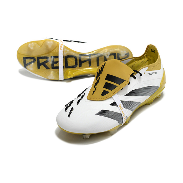 Chuteira Campo Adidas Predator 30 Elite Com Lingua FG Branca e Dourada + MEIA DE BRINDE 🎁