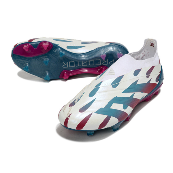 Chuteira Campo Adidas Predator 30 Elite Sem Cadarço FG Branca, Azul e Rosa + MEIA DE BRINDE 🎁