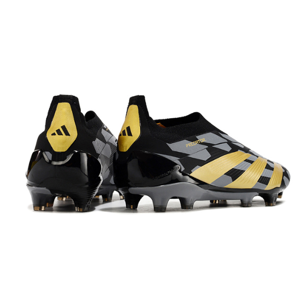 Chuteira Campo Adidas Predator 30 Elite Sem Cadarço FG Preta, Cinza e Dourada + MEIA DE BRINDE 🎁