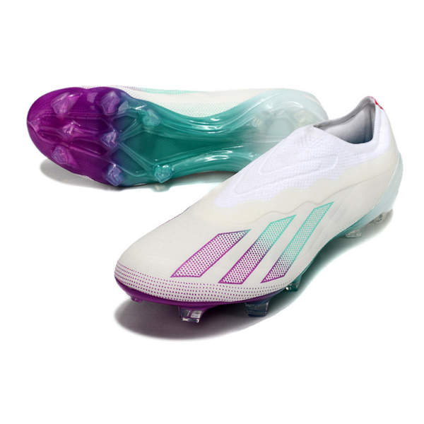 Chuteira Campo Adidas X Crazyfast.1 Sem Cadarço FG Branca, Roxa e Azul + MEIA DE BRINDE 🎁