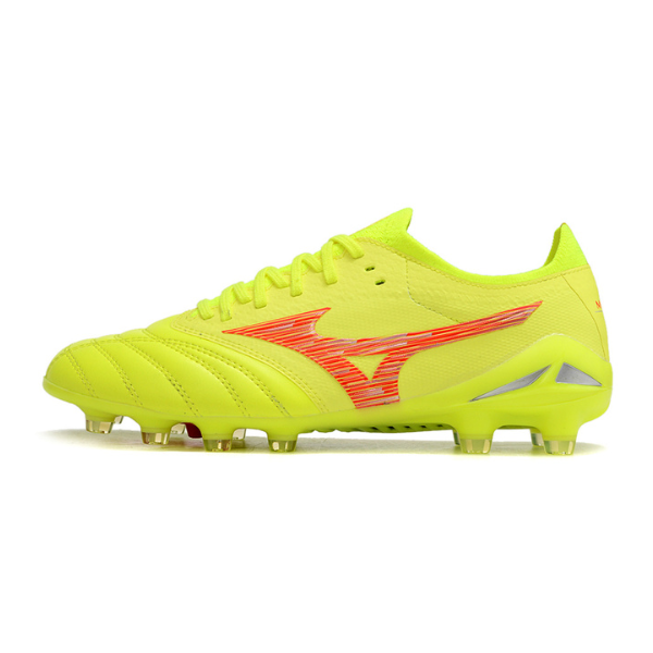 Chuteira Campo Mizuno Morelia Neo IV Elite FG Amarela e Vermelha + MEIA DE BRINDE 🎁