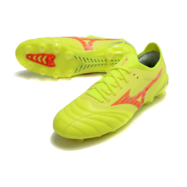 Chuteira Campo Mizuno Morelia Neo IV Elite FG Amarela e Vermelha + MEIA DE BRINDE 🎁