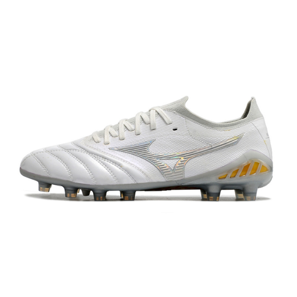 Chuteira Campo Mizuno Morelia Neo III Elite FG Branca, Cinza  e Amarela + MEIA DE BRINDE 🎁
