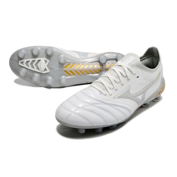 Chuteira Campo Mizuno Morelia Neo III Elite FG Branca, Cinza  e Amarela + MEIA DE BRINDE 🎁