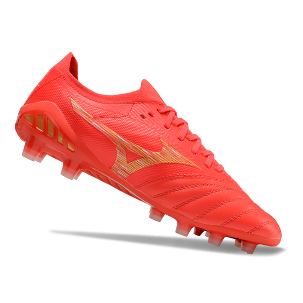 Chuteira Campo Mizuno Morelia Neo III Elite FG Vermelha e Amarela + MEIA DE BRINDE 🎁
