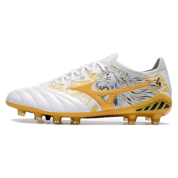 Chuteira Campo Mizuno Morelia Neo III Elite FG Branca,Dourada e Preta + MEIA DE BRINDE 🎁