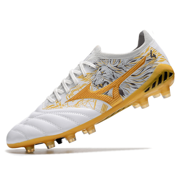 Chuteira Campo Mizuno Morelia Neo III Elite FG Branca,Dourada e Preta + MEIA DE BRINDE 🎁