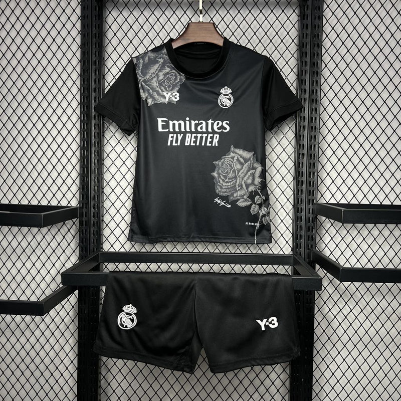 Kit Infantil Real Madrid Y3 Rose Edição Especial Preta 2024/2025