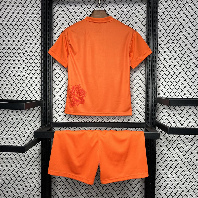 Kit Infantil Real Madrid Y3 Rose Edição Especial Laranja 2024/2025